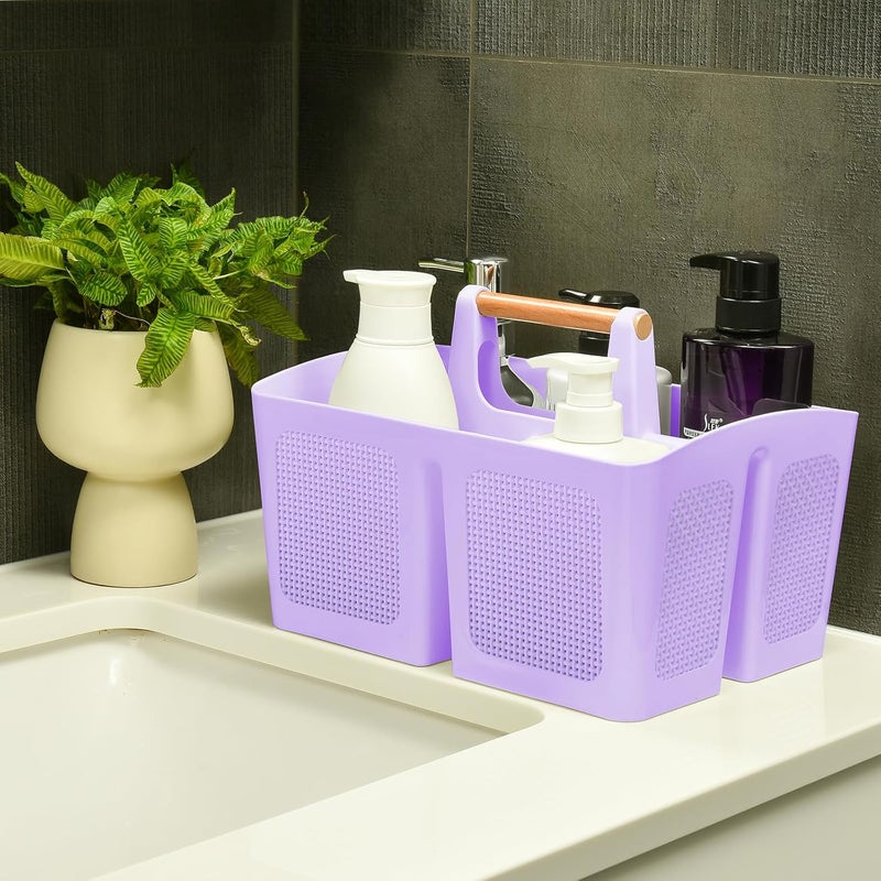 A-Link Portable Shower Caddy Basket with Compartments, Plastic Divided Cleaning Caddy Organizer Storage Tote with Handle for Bathroom, College, Dorm Room Essentials - Purple - Image 3